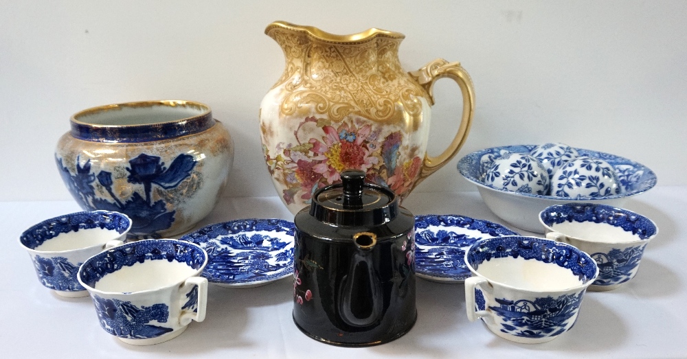 COLLECTION OF DECORATIVE CERAMICS including an Edwardian Royal Doulton ewer, 25.