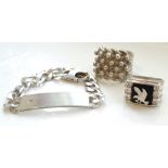 SILVER IDENTITY BRACELET the plaque section set with small diamond;