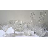 COLLECTION OF CRYSTAL AND CUT GLASS includes various decanters with stoppers,