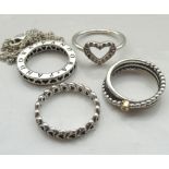 SELECTION OF PANDORA SILVER JEWELLERY comprising a Hearts of Pandora necklace with a circle of