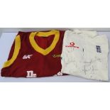 ENGLAND CRICKET SHIRT with the three lions and Vodafone sponsor logos,