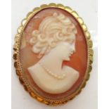 CAMEO BROOCH depicting a female in profile, in nine carat gold mount,