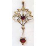 GARNET SET HOLBEIN PENDANT in unmarked gold