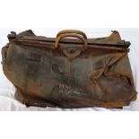 VINTAGE LEATHER GLADSTONE BAG marked to the side with the M.C.C colours and M.W. Tate, M.C.C.