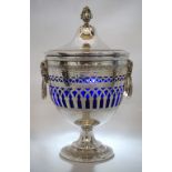 FRENCH PIERCED SILVER URN the cover with shaped finial,