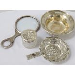 VICTORIAN SILVER CIRCULAR BON BON DISH with an embossed floral rim above a pierced body,