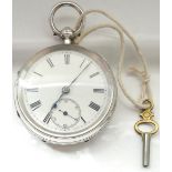 VICTORIAN SILVER CASED POCKET WATCH the circular enamelled dial with Roman numerals and a