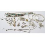 SELECTION OF SILVER JEWELLERY including various bracelets and bangles; two rings,