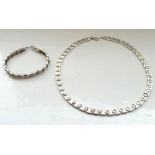 SILVER BICYCLE CHAIN STYLE NECKLACE and matching bracelet, total weight approximately 53.