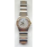 LADIES OMEGA CONSTELLATION WRISTWATCH the mother of pearl dial with diamond five minute markers and