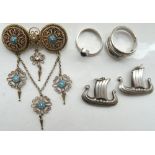 SELECTION OF SCANDINAVIAN AND OTHER SILVER JEWELLERY comprising a silver gilt brooch with ornate