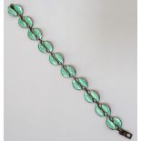 DAVID ANDERSEN NORWEGIAN SILVER AND ENAMEL BRACELET with green enamel double leaf links, 17.