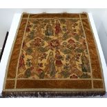 MEDIEVAL STYLE TAPESTRY WALL HANGING with figural decoration within a velvet border,