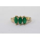 EMERALD THREE STONE RING the three marquise cut emeralds flanked by diamond set shoulders,