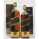 TWO BOTTLES OF JOHNNIE WALKER BLACK LABEL A pair of Johnnie Walker Black Label 12 Year Old Blended