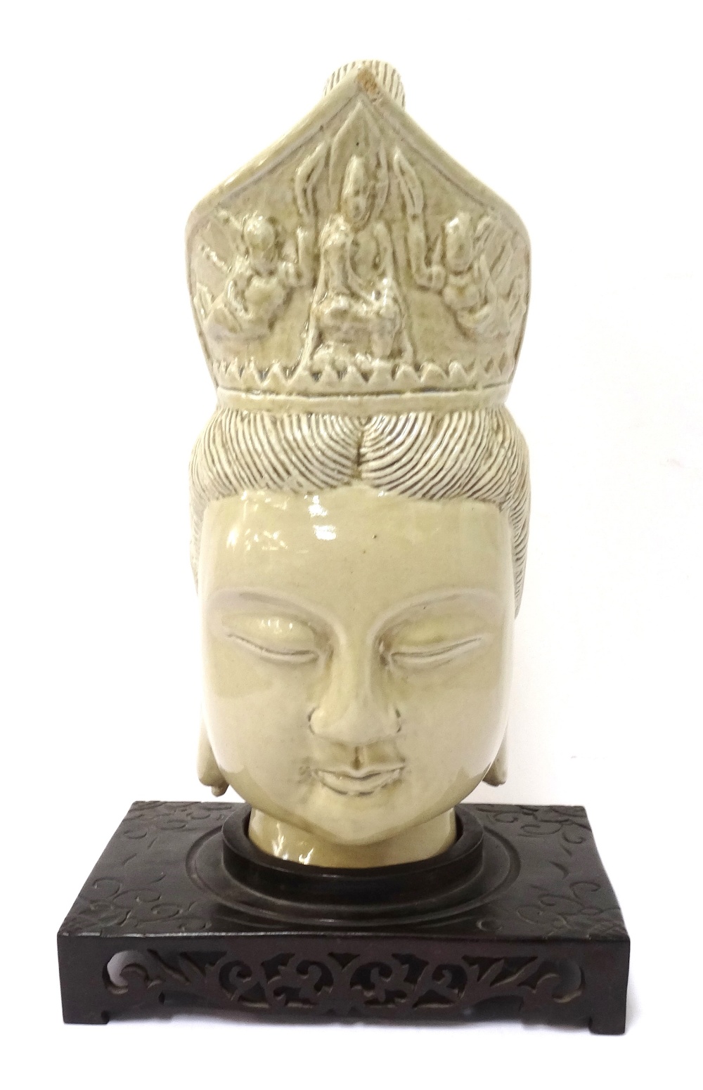 GLAZED POTTERY BUST OF GUANYIN