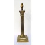 VINTAGE BRASS CORINTHIAN COLUMN TABLE LAMP raised on a stepped square base,