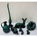 COLLECTION OF CANADIAN BLUE AND RED MOUNTAIN POTTERY birds, animals and vases,