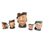 NINE ROYAL DOULTON CHARACTER JUGS comprising three Robin Hood 16cm, 9cm and one D6541,