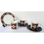 RETRO 1960s J&G MEAKIN 'MAORI' COFFEE SERVICE comprising six cups, six side plates, cake plate,