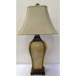 LARGE TABLE LAMP with crackle glaze effect shaped body, raised on a shaped square base, 81cm high,