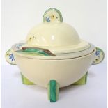 'BIZARRE BY CLARICE CLIFF' (Newport Pottery) TUREEN WITH COVER with floral and banded decoration,