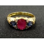 UNUSUAL RUBY, SAPPHIRE AND DIAMOND CLUST