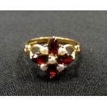 GARNET AND SEED PEARL CLUSTER RING