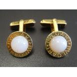 PAIR OF BVLGARI EIGHTEEN CARAT GOLD CUFFLINKS set with rose quartz cabochon stones