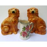 PAIR OF VICTORIAN POTTERY WALLY DOGS with glass eyes and hand painted detail,