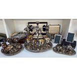 LARGE SELECTION OF SILVER PLATE including a candelabra with shaped arms, eight goblets,