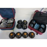 THREE VINTAGE SETS OF 'THOMAS TAYLOR GLASGOW' LAWN BOWLS a set of Almark and Henselite lawn bowls,