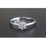 DIAMOND CLUSTER RING on nine carat white gold shank,