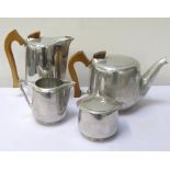 PICQUOT WARE STAINLESS STEEL TEA SET comprising a tea pot, two hot water jugs,