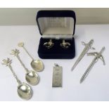 SELECTION OF MODERN SCOTTISH SILVER including two thistle finial tea spoons,
