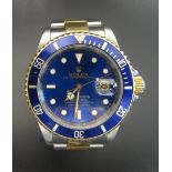 GENTLEMAN'S ROLEX OYSTER PERPETUAL SUBMARINER WRISTWATCH the circular blue dial with luminous dot