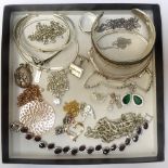 SELECTION OF SILVER JEWELLERY including a pink CZ bangle, a twist design bangle, a locket pendant,