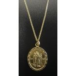 NINE CARAT GOLD SAINT CHRISTOPHER PENDANT on nine carat gold chain, total weight approximately 3.