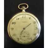 'TEMPO' GOLD PLATED POCKET WATCH the textured dial with Arabic numerals and subsidiary seconds dial,