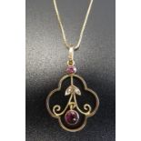 PINK GEM AND SEED PEARL SET PENDANT in nine carat gold and on nine carat gold chain