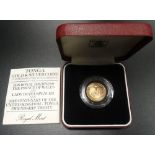 ROYAL MINT TONGA 1981 ROYAL WEDDING FRIENDSHIP TREATY GOLD PROOF ONE HAU COIN with certificate and