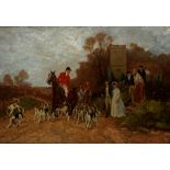 BRITISH SCHOOL (early 20th century) Hunting Party with Church and Parishioners, oil on canvas,