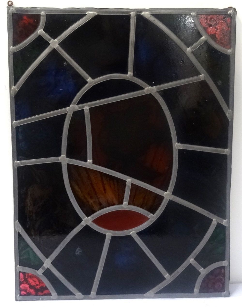 MODERN STAINED GLASS PANEL the brightly coloured sections decorated with birds,