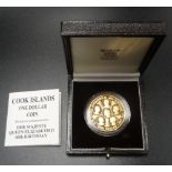 ROYAL MINT COOK ISLANDS 1986 QUEEN ELIZABETH II 60th BIRTHDAY GOLD PROOF ONE DOLLAR COIN with