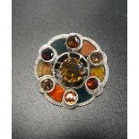 VICTORIAN GEM AND STONE SET UNMARKED SILVER BROOCH the central round cut citrine surrounded by