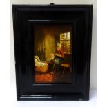 CONTINENTAL SCHOOL (circa 1900) Woman with children in room setting, handpainted tile panel,