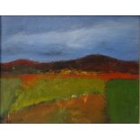 DOUGLAS THOMSON 'Fields with Hill', oil on canvas laid on board, signed, titled to verso, 23.