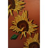 ED O'FARRELL Sunflowers On Copper, acrylic on canvas, signed, also signed to verso,