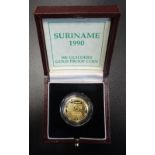 ROYAL MINT SURINAME 1990 GOLD PROOF 500 GUILDERS COIN with certificate and box