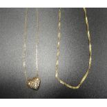 NINE CARAT GOLD CHAIN WITH UNMARKED GOLD TEXTURED HEART PENDANT and a nine carat gold twist design